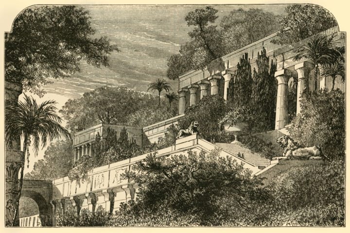 An artist's vision of The Hanging Gardens Of Babylon, circa 1890.