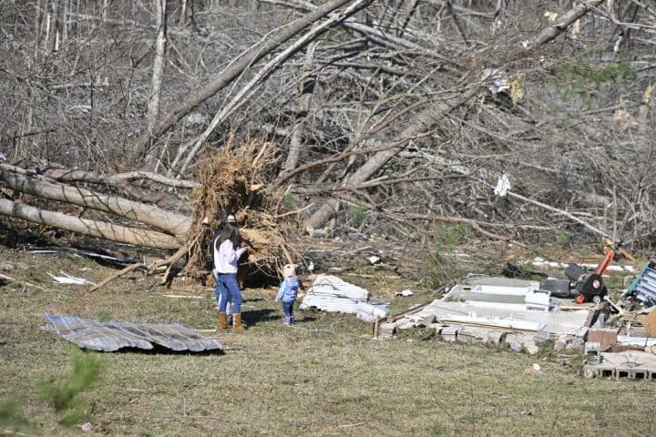 Destruction from a tornado in the southern U.S.