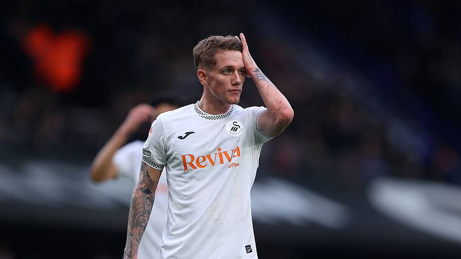 Ethan Galbraith reacts during the Sky Bet Championship match between Ipswich Town and Swansea City.