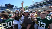 Head coach Brent Key addresses the team during the 2024 Spring Game on April 13.