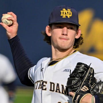 Notre Dame   s Rory Fox (10) pitches in the third inning against Western Michigan Tuesday, March 19, 2024, at Frank Eck Stadium.