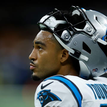 NEW ORLEANS, LOUISIANA - SEPTEMBER 08: Bryce Young #9 of the Carolina Panthers looks on during the game against the New Orleans Saints at Caesars Superdome on September 08, 2024 in New Orleans, Louisiana.