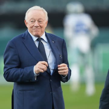 PHILADELPHIA, PA - NOVEMBER 05: Dallas Cowboys owner Jerry Jones looks on during the game between the Dallas Cowboys and the Philadelphia Eagles on November 5, 2023 at Lincoln Financial Field.