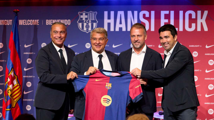 Hansi Flick, Joan Laporta, Deco, Rafa Yuste