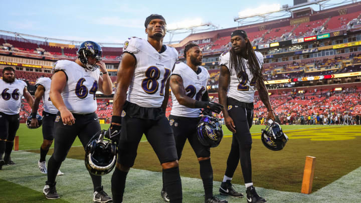 Baltimore Ravens v Washington Commanders, Tyler Linderbaum, Tarik Black, Geno Stone, Jadeveon Clowney