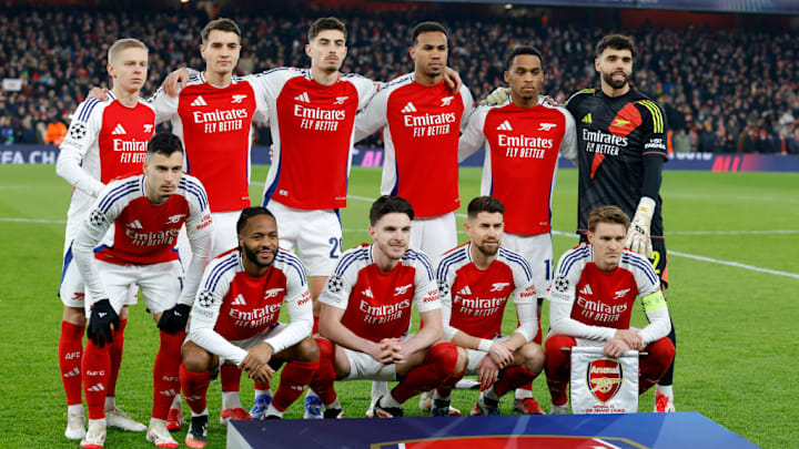 David Raya, Jakub Kiwior, Gabriel Martinelli, Raheem Sterling, Martin Odegaard, Gabriel, Declan Rice, Jorginho, Kai Havertz, Oleksandr Zinchenko, Jurrien Timber