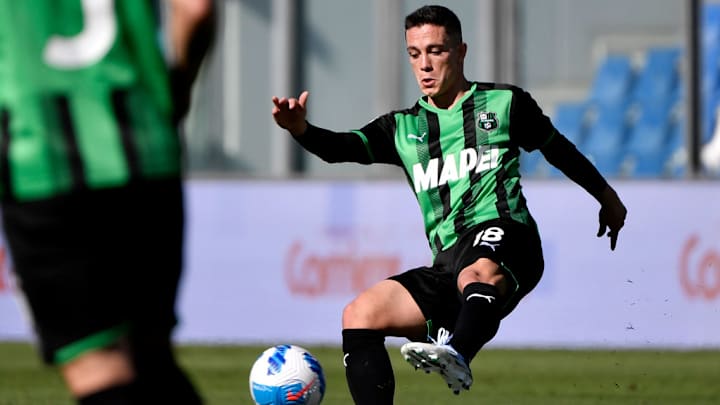 Giacomo Raspadori of US Sassuolo in action during the Serie...