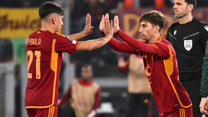 Paulo Dybala of AS Roma is substituted by Tommaso Baldanzi...