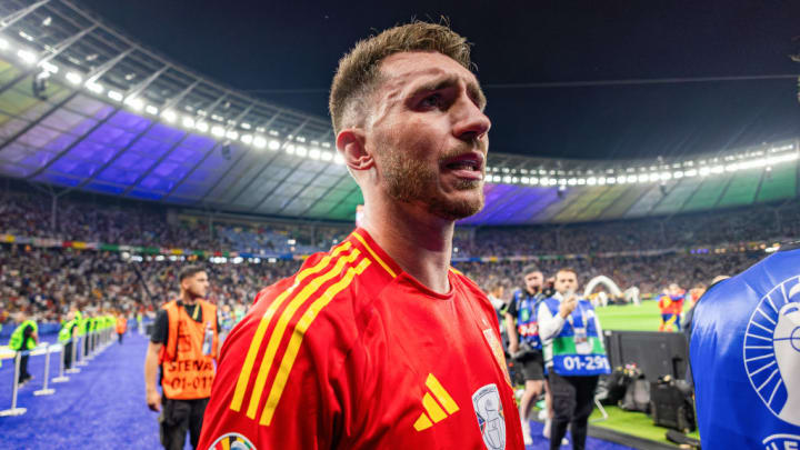 Aymeric Laporte of Spain seen during the ceremony after the...