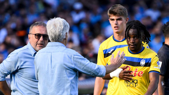 Gian Piero Gasperini, head coach of Atalanta BC, greets...