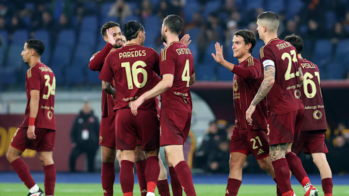 Bryan Cristante of Roma, Paulo Dybala of Roma, Gianluca Mancini of Roma