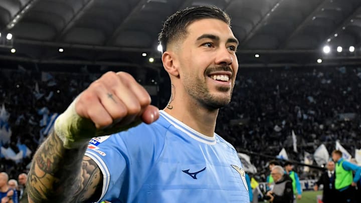 Mattia Zaccagni of SS Lazio celebrates at the end of the...