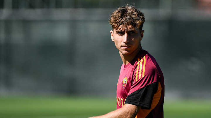 Tommaso Baldanzi of AS Roma looks on during the friendly...