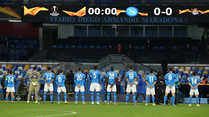 Napoli's players are under the inscription of the name of...