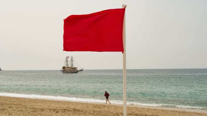 red beach flag in Alanya, Turkey