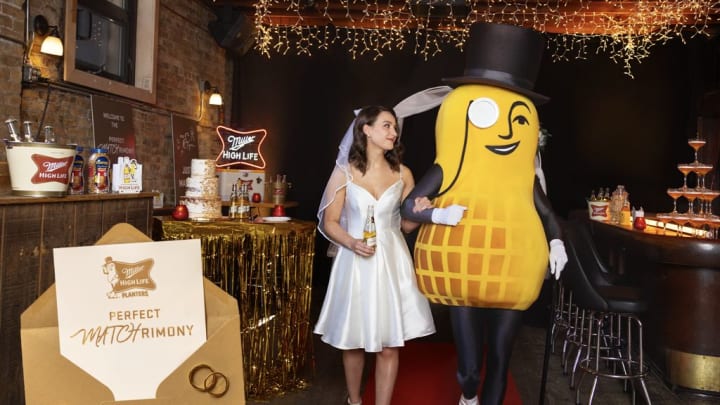 Mr. Peanut walking down the aisle - credit: Miller High Life and PLANTERS