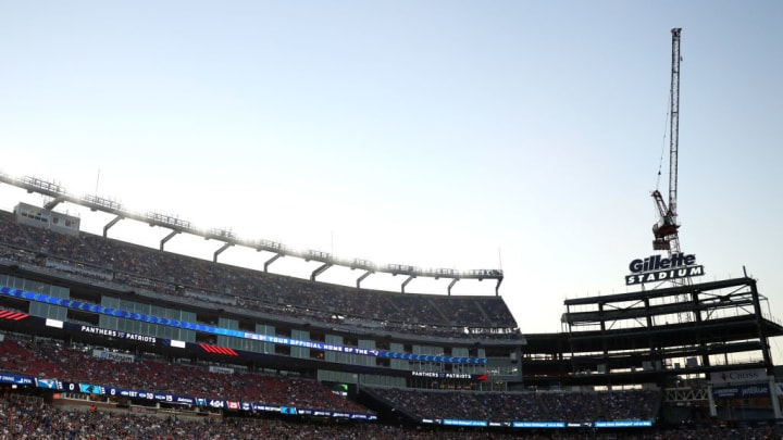 FOXBOROUGH, MASSACHUSETTS - AUGUST 19: A general view of the construction in Gillette Stadium during the preseason game between the New England Patriots and the Carolina Panthers at Gillette Stadium on August 19, 2022 in Foxborough, Massachusetts.