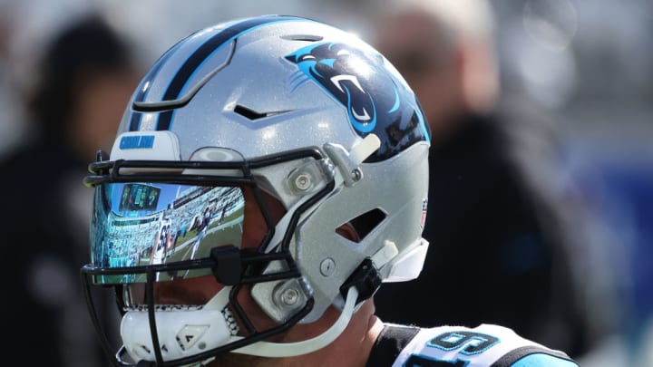 JACKSONVILLE, FLORIDA - DECEMBER 31: Adam Thielen #19 of the Carolina Panthers looks on prior to a game against the Jacksonville Jaguars at EverBank Stadium on December 31, 2023 in Jacksonville, Florida.