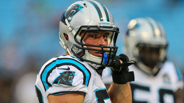 August 8, 2014: Carolina Panthers middle linebacker Luke Kuechly (59) during pre-season game action at Bank of America Stadium in Charlotte, NC. Buffalo wins 20-18 over the Panthers.