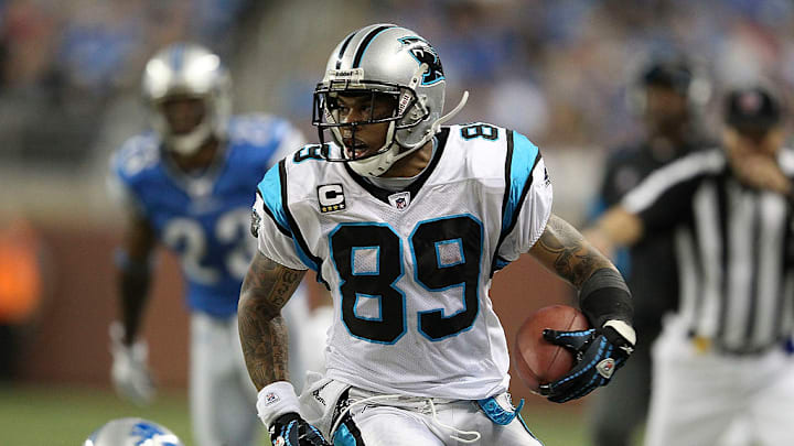 4 Nov 2001 : Steve Smith #89 of the Carolina Panthers is stopped by the Miami Dolphins defense during the game at Pro Player Stadium in Miami, Florida. DIGITAL IMAGE. 