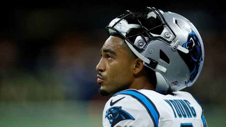 NEW ORLEANS, LOUISIANA - SEPTEMBER 08: Bryce Young #9 of the Carolina Panthers looks on during the game against the New Orleans Saints at Caesars Superdome on September 08, 2024 in New Orleans, Louisiana.