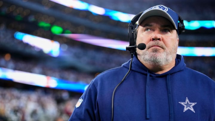 DALLAS, TX - JANUARY 14: Head coach Mike McCarthy of the Dallas Cowboys looks on before kickoff against the Green Bay Packers during the NFC Wild Card playoff game at AT&T Stadium on January 14, 2024 in Dallas, Texas.