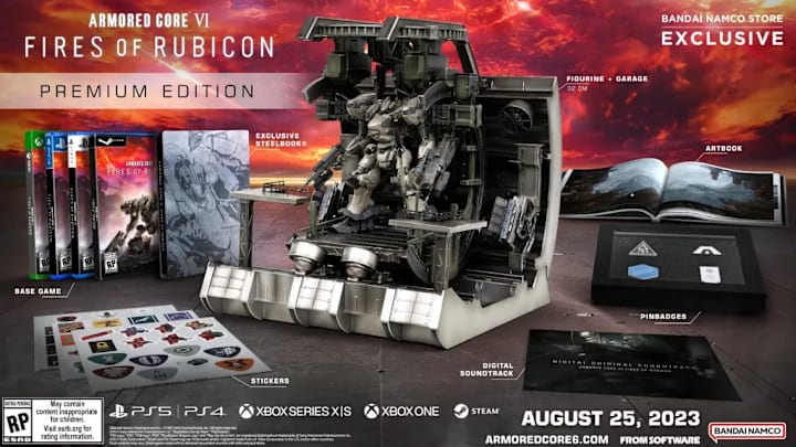 A model of one of the Armored Cores in a mech hangar next to a copy of the game.