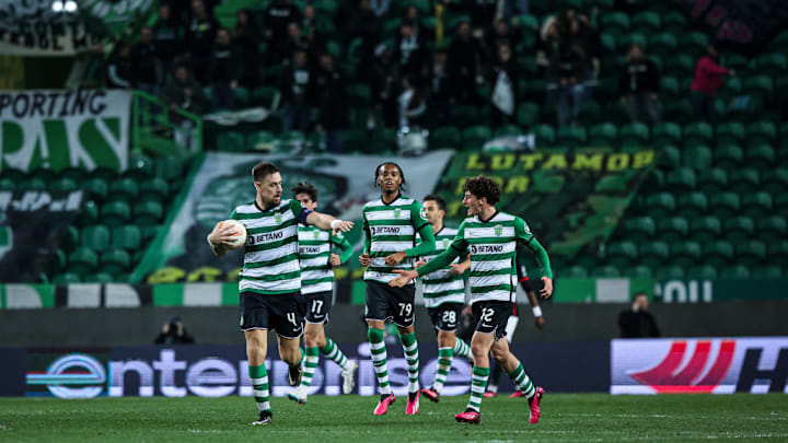 Sebastian Coates of Sporting CP celebrates with teammate...