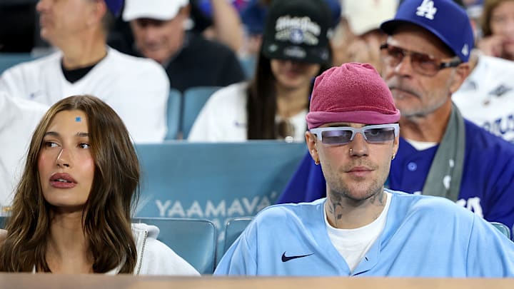 Justin Bieber and Hailey Bieber were among those in attendance, though Justin was rooting for the Blue Jays. Justin Bieber and Hailey Bieber were among those in attendance, though Justin was rooting for the Blue Jays.