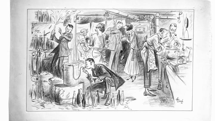 Men and Women Drinking at a Speakeasy Party