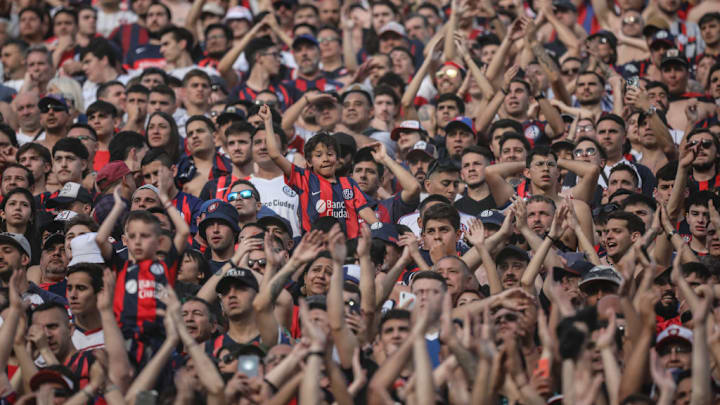 San Lorenzo fans seen during the match between San Lorenzo...