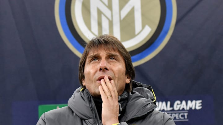 Antonio Conte coach of FC Internazionale reacts ahead of the...
