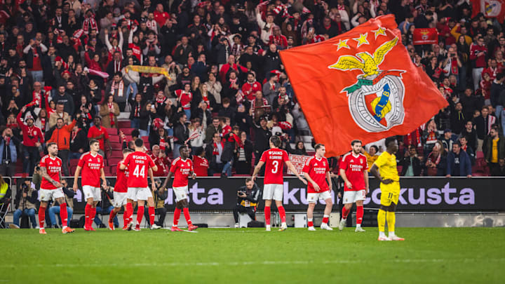 SL Benfica team celebrates a goal during the Portuguese Cup...