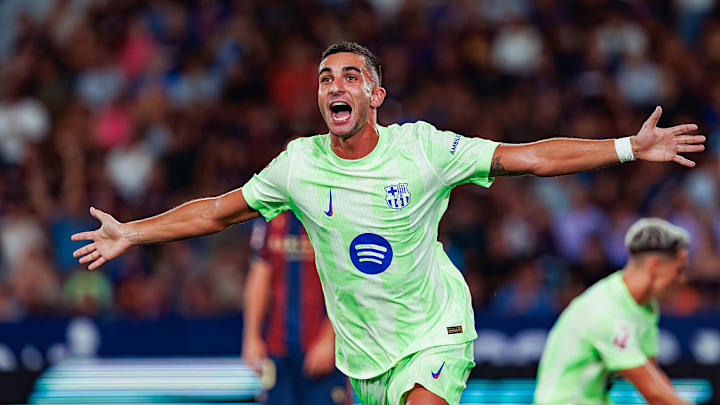 Ferran Torres Garcia (FC Barcelona) is seen celebrating...