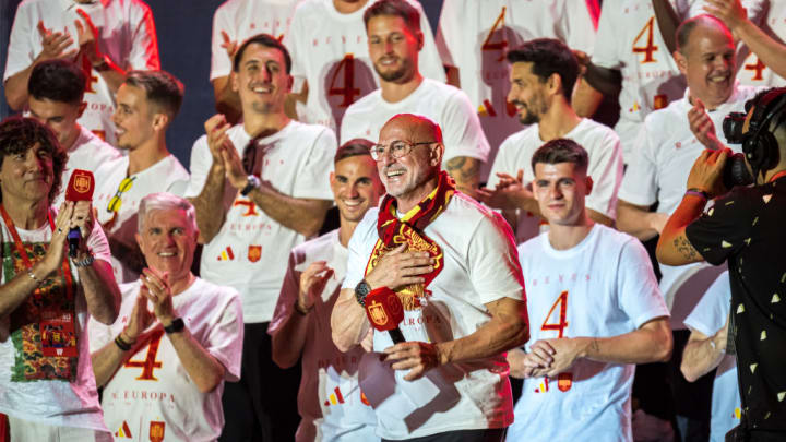 Spanish football team celebrates in Madrid after Spain wins Euro 2024 against England