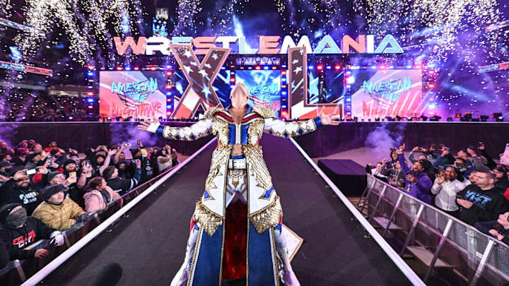 Cody Rhodes enters the ring during Night 2 of WrestleMania 40. Cody Rhodes enters the ring during Night 2 of WrestleMania 40.