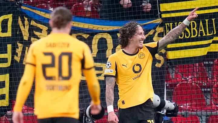 Dortmunds Fabio Silva jubelt über seinen Treffer in Kopenhagen