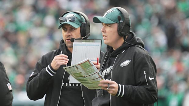 Philadelphia Eagles assistant coaches Kevin Patullo and Kellen Moore