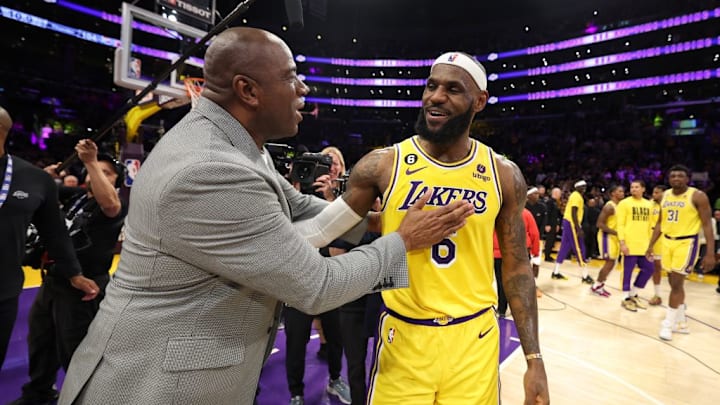 Magic Johnson and LeBron James on February 7, 2023. Magic Johnson and LeBron James on February 7, 2023.