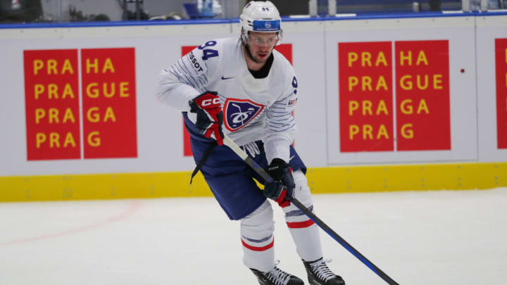 Tim Bozon of France in action during IIHF Ice Hockey World...