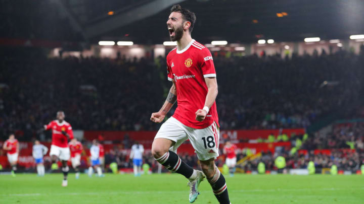 Bruno Fernandes celebrating his goal against Brighton & Hove Albion