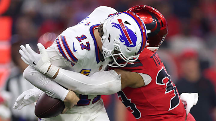 Josh Allen was sacked eight times against the Texans’ top-ranked defense in Thursday night’s 23–19 loss.