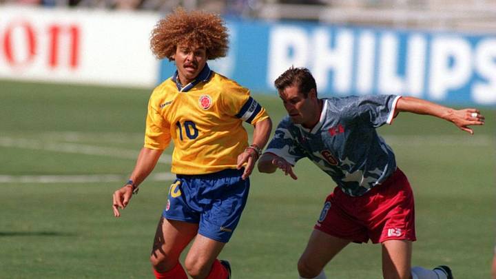 Carlos 'El Pibe' Valderrama (10), figura de la selección de Colombia en el Mundial de 1994. Carlos 'El Pibe' Valderrama (10), figura de la selección de Colombia en el Mundial de 1994.