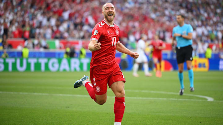 Christian Eriksen celebra un gol con Dinamarca en la Euro 2024