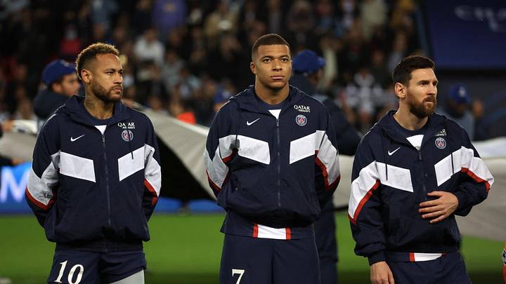 Neymar (left), Kylian Mbappé (center) and Lionel Messi shared the pitch at PSG.