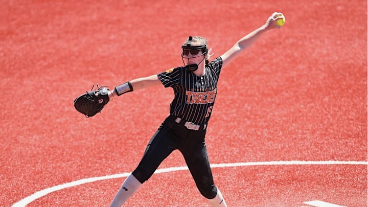 Amelia Spidell of Strasburg-Franklin delivers a pitch during the 2024 OHSAA state tournament at Akron's Firestone Stadium. Amelia Spidell of Strasburg-Franklin delivers a pitch during the 2024 OHSAA state tournament at Akron's Firestone Stadium.