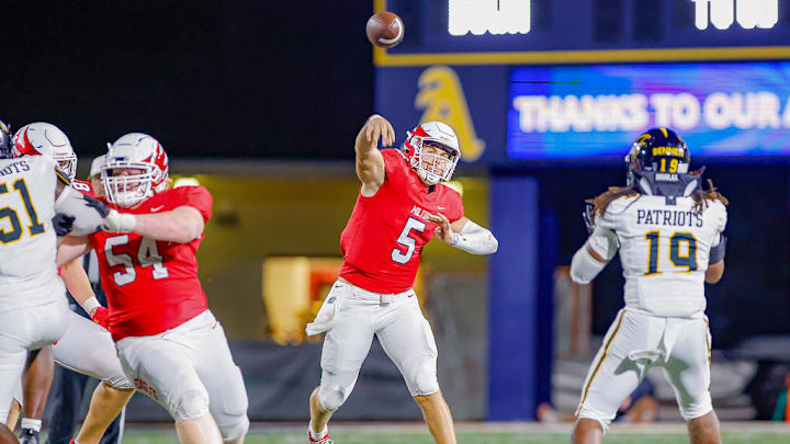 Milton quarterback Luke Nickel throwing against American Heritage. Nickel already has committed to the University of Miami
