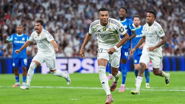 Mbappé celebra su gol, que le dio el triunfo al Real Madrid. Mbappé celebra su gol, que le dio el triunfo al Real Madrid.