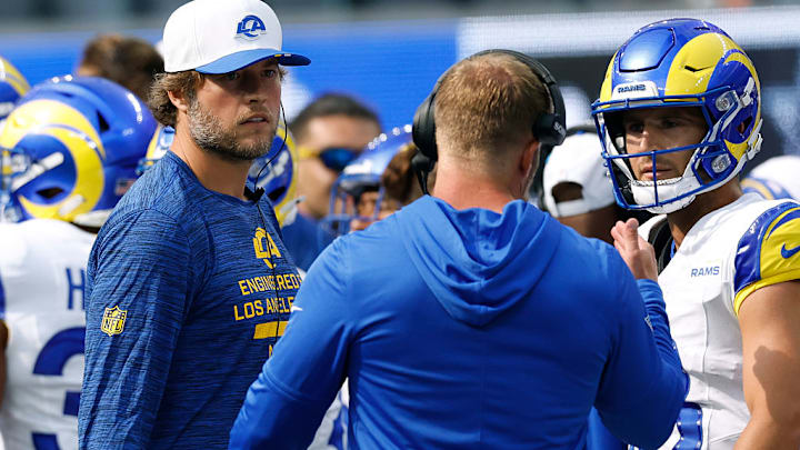 Will Matthew Stafford (left) be well enough to suit up for the Rams' season opener?