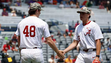 Alabama pitchers Bobby Alcock (left) and Braylon Myers.